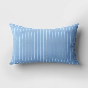 10"x17" Pin Stripe Rectangular Outdoor Lumbar Pillow Blue - Room Essentials